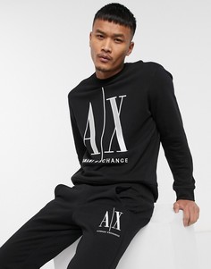 Черный свитшот с круглым вырезом и логотипом Armani Exchange
