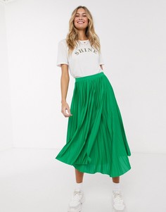 Зеленая плиссированная юбка миди с асимметричным подолом ASOS DESIGN-Зеленый