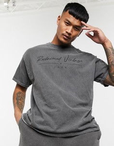 Окрашенная футболка oversized с логотипом Reclaimed Vintage-Серый