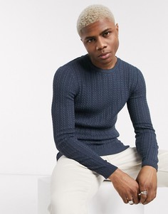 Легкий синий облегающий джемпер с вязкой в косичку ASOS DESIGN