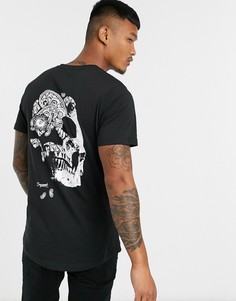 Длинная черная футболка с принтом черепа на спине Jack & Jones Originals-Черный