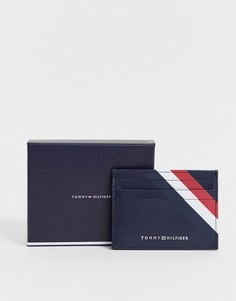 Черная кожаная визитница с фирменными полосками Tommy Hilfiger-Черный