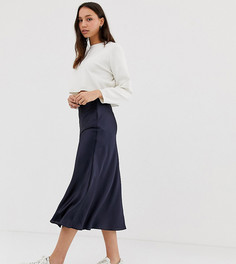 Атласная юбка миди с разрезами ASOS DESIGN Tall-Темно-синий