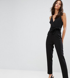 Комбинезон с запахом и поясом ASOS TALL-Черный
