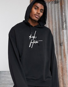 Черный худи свободного кроя с принтом логотипа ASOS DESIGN x Dark Future