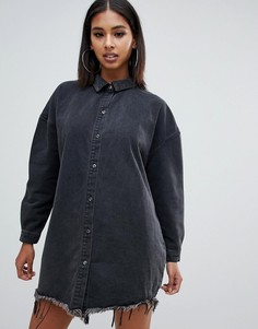 Джинсовое платье-рубашка бойфренда в стиле oversize черного выбеленного цвета Missguided-Черный