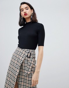 Топ с высоким воротником в рубчик Vero Moda-Черный