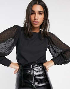 Черная поплиновая блузка с объемными рукавами Stradivarius-Черный