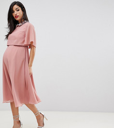 Платье миди с укороченным лифом и отделкой на воротнике ASOS DESIGN Maternity-Розовый