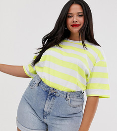 Свободная oversize-футболка в полоску ASOS DESIGN Curve-Желтый