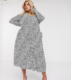 Свободное платье миди на пуговицах с далматиновым принтом Missguided Plus-Мульти