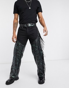 Брюки из искусственной кожи с бахромой ASOS DESIGN-Черный
