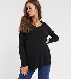 Черный длинный топ в рубчик с разрезами ASOS DESIGN Maternity