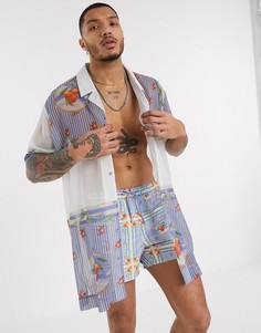 Oversized-рубашка от комплекта с отложным воротником и принтом ASOS DESIGN-Синий