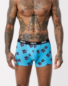 Синие боксеры-брифы с принтом и фирменным поясом ASOS DESIGN-Синий