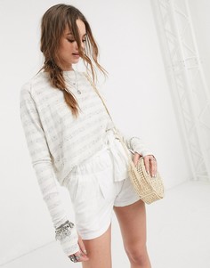 Лонгслив цвета слоновой кости в полоску Free People-Белый