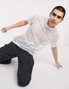Белая длинная сетчатая футболка свободного кроя ASOS DESIGN-Белый
