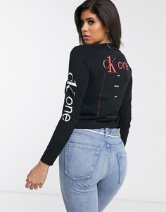 Черный лонгслив с принтом розы и логотипом Calvin Klein Jeans CK1