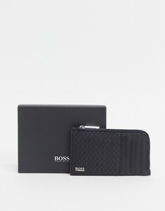 Черный кожаный кошелек на молнии BOSS Crosstown