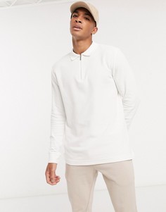 Поло белого цвета с длинными рукавами и молнией Topman-Белый