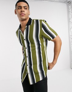 Рубашка цвета хаки с полосками River Island-Зеленый