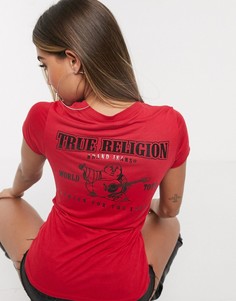 Красная футболка с логотипом и V-образным вырезом True Religion-Красный