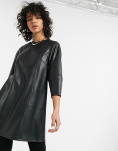 Черное платье мини из искусственной кожи Weekday-Черный