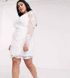 Белое платье мини с запахом и объемными рукавами In The Style Plus-Белый