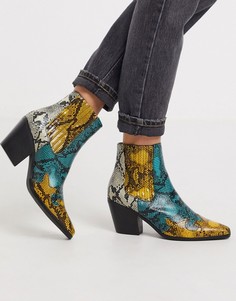 Ботильоны в ковбойском стиле со змеиным рисунком и желтыми вставками Miss Selfridge-Желтый