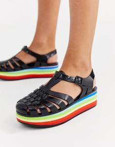 Резиновые сандалии на разноцветной плоской платформе Melissa-Черный