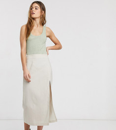 Льняная юбка миди с разрезом ASOS DESIGN Tall-Светло-бежевый
