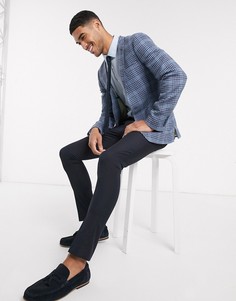 Синий супероблегающий пиджак в клетку с добавлением шерсти ASOS DESIGN