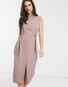 Розовое платье миди с короткими рукавами и D-образной пряжкой ASOS DESIGN-Розовый