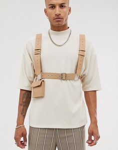 Бежевая сбруя-бандаж из искусственной кожи с маленькой сумкой ASOS DESIGN-Бежевый