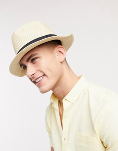 Бежевая шляпа-федора с черной лентой ASOS DESIGN-Бежевый