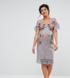 Кружевное платье для беременных с вышивкой и открытыми плечами Hope & Ivy-Синий