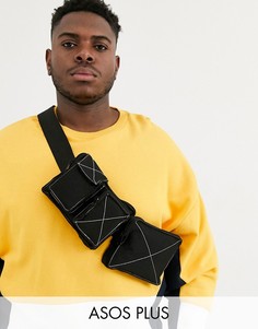 Черная сумка-кошелек на пояс с карманами и контрастной строчкой ASOS DESIGN Plus-Черный