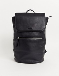 Черный кожаный рюкзак с клапаном и молнией ASOS DESIGN