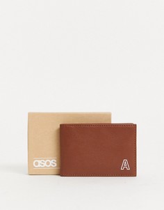 Светло-коричневый кожаный кошелек для карт с инициалом "А" ASOS DESIGN