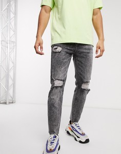 Черные суженные книзу рваные джинсы с необработанным краем ASOS DESIGN-Черный