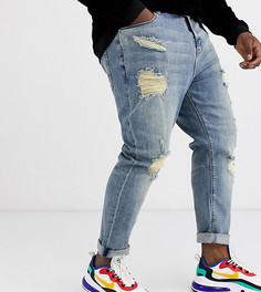 Голубые суженные книзу рваные джинсы ASOS DESIGN Plus-Синий