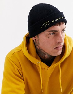 Черная шапка-бини с золотистой вышивкой ASOS DESIGN-Черный