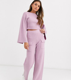 Трикотажные брюки в рубчик с карманами ASOS DESIGN Petite-Фиолетовый