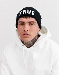 Черная шапка-бини с белой надписью ASOS DESIGN-Черный
