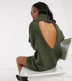 Вязаное платье мини с высоким воротником и открытой спиной ASOS DESIGN Petite-Зеленый