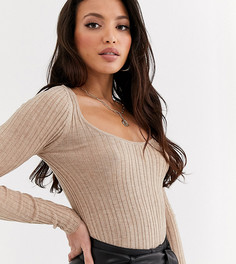 Джемпер в рубчик с овальным вырезом из переработанного материала ASOS DESIGN Tall-Светло-бежевый