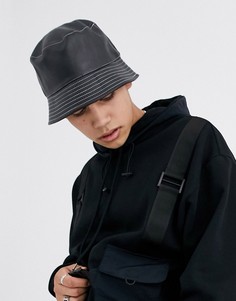 Черная панама из искусственной кожи с белыми контрастными швами ASOS DESIGN-Черный
