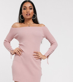 Трикотажное платье мини со спущенными плечами и шнуровкой на манжетах ASOS DESIGN Petite-Розовый