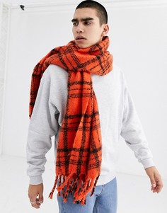 Шарф в оранжевую и черную клетку с кисточками ASOS DESIGN-Оранжевый