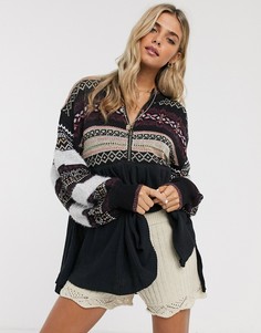 Свитер с вышивкой Free People-Черный